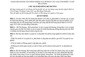 Quyết định 238-CT  giao ngành tài chính nhiệm vụ cấp phát tem phiếu, sổ mua hàng