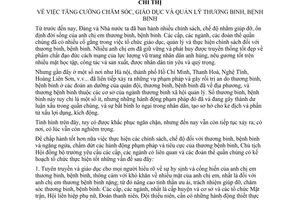 Chỉ thị 283-CT tăng cường chăm sóc giáo dục quản lý thương bệnh binh