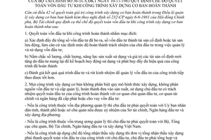 Thông tư 36-TC/CĐKT quy định chế độ quyết toán vốn đầu tư khi công trình xây dựng cơ bản hoàn thành