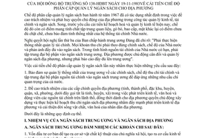 Nghị quyết 138-HĐBTcải tiến chế độ phân cấp quản lý ngân sách cho địa phương