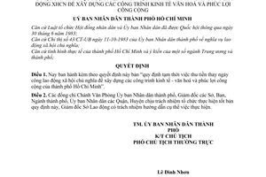 Quyết định 404/QĐ-UB quy định tạm thời thu tiền thay ngày công lao động XHCN xây dựng công trình kinh tế - văn hoá, phúc lợi công cộng