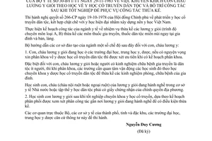 Thông tư 30-BYT/TT khuyến khích con cháu lương y giỏi học nghề y học cổ truyền dân tộc bố trí công tác sau khi tốt nghiệp phục vụ công tác thừa kế