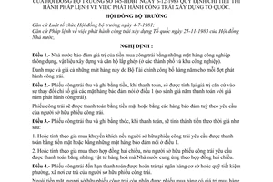 Nghị định 145-HĐBT quy định chi tiết thi hành Pháp lệnh về việc phát hành công trái xây dựng Tổ quốc