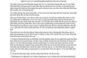 Chỉ thị 64/CT-UB tiếp tục tăng cường công tác bảo vệ dây điện thoại dây tải điện xử lý nghiêm minh người vi phạm