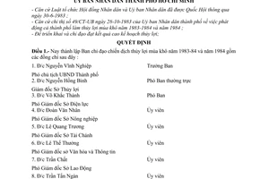 Quyết định 01/QĐ-UB  thành lập Ban chỉ đạo chiến dịch thủy lợi thành phố