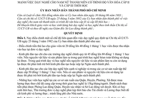 Quyết định 85/QĐ-UB điều chỉnh Chỉ thị 12/CT-UB đẩy mạnh dạy nghề thanh niên trình độ văn hóa cấp II, III thôi học