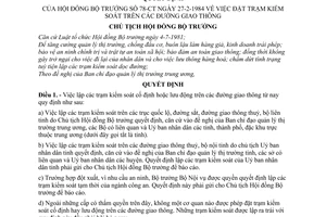 Quyết định 78-CT đặt trạm kiểm soát trên đường giao thông