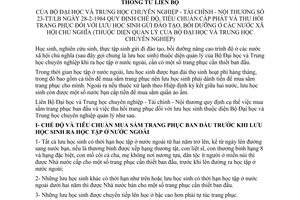 Thông tư liên bộ 23-TT/LB quy định tiêu chuẩn cấp phát thu hồi trang phục lưu học sinh gửi đào tạo, bồi dưỡng ở nước XHCN