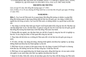 Nghị định 34-HĐBT quy định chức năng nhiệm vụ, quyền hạn và tổ chức của Cục Lưu trữ Nhà nước