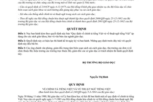 Quyết định 240/QĐ năm 1984 chính tả thuật ngữ tiếng Việt sách giáo khoa báo văn bản ngành giáo dục