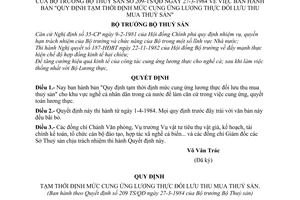 Quyết định 209-TS/QĐ  quy định tạm thời định mức cung ứng lương thực đối lưu thu mua thuỷ sản