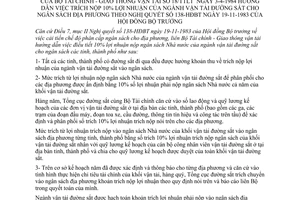 Thông tư liên Bộ 18-TT/LB hướng dẫn trích nộp 10% lợi nhuận ngành vận tải đường sắt cho ngân sách địa phương hướng dẫn Nghị quyết 138-HĐBT