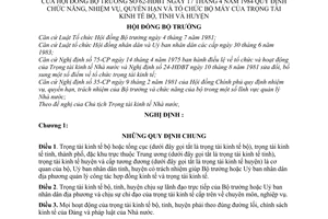 Nghị định 62-HĐBT quy định chức năng, nhiệm vụ, quyền hạn và tổ chức bộ máy của Trọng tài kinh tế bộ, tỉnh và huyện