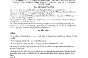 Quyết định 63-HĐBT thẩm quyền xét xử Trọng tài kinh tế tranh chấp vi phạm hợp đồng kinh tế