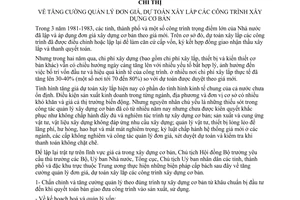 Chỉ thị 167-CT tăng cường quản lý đơn giá, dự toán xây lắp công trình xây dựng cơ bản