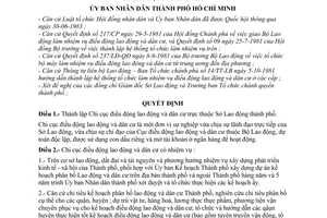 Quyết định 151/QĐ-UB  thành lập Chi cục điều động lao động và dân cư trực thuộc Sở Lao động thành phố