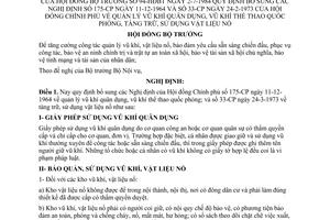 Nghị định 94-HĐBT quản lý vũ khí quân dụng, vũ khí thể thao quốc phòng, tàng trữ, sử dụng vật liệu nổ để bổ sung NĐ 175-CP  và NĐ  33-CP