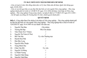 Quyết định 193/QĐ-UB công nhận Ban Chủ nhiệm Liên hiệp xã Tiểu Thủ công nghiệp thành phố