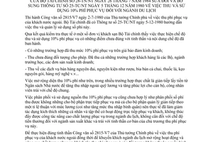 Thông tư 28-TC/NT thu sử dụng 10% phí phục vụ ngành du lịch Sửa đổi, bổ sung Thông tư 25-TC/NT