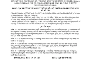 Quyết định 317-QĐ/LB chế độ báo cáo thống kê định kỳ chính thức thương binh xã hội