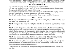 Quyết định 111-HĐBT danh mục hàng hoá Nhà nước độc quyền kinh doanh cấm tư nhân buôn bán