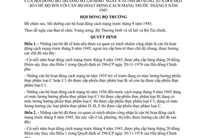Quyết định 128-HĐBT sửa đổi chế độ cán bộ cách mạng trước 8/1945