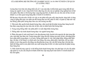 Nghị quyết 134-HĐBT phân cấp quản lý lương thựch