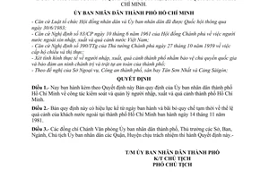 Quyết định 280/QĐ-UB  công tác kiểm soát quản lý người nhập, xuất quá cảnh thành phố Hồ Chí Minh