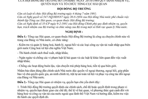 Nghị định 139-HĐBT quy định nhiệm vụ, quyền hạn và tổ chức của Tổng cục Hải quan