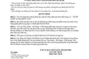 Quyết định 286/QĐ-UB quy định tạm thời chất lượng nước ngọt