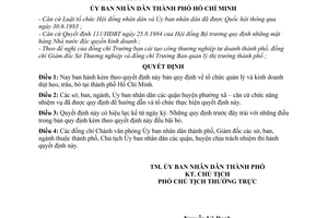 Quyết định 289/QĐ-UB quy định tạm thời tổ chức quản lý kinh doanh thịt heo, trâu, bò