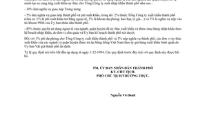 Công văn 3142/UB tỷ lệ làm nghĩa vụ thụ hưởng quyền sử dụng ngoại tệ  các ngành quận huyện tham gia ủy thác xuất khẩu