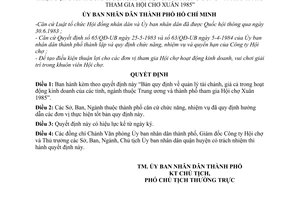Quyết định 315/QĐ-UB Quản lý tài chánh,  trong hoạt động kinh doanh các tỉnh ngành Trung ương thành phố tham gia Hội chợ Xuân 1985