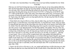 Chỉ thị 430-CT ngành phục vụ công tác cải tạo nông nghiệp tỉnh Nam bộ