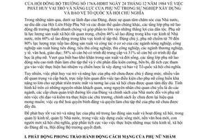 Nghị quyết 176a-HĐBT phát huy vai trò và năng lực của phụ nữ trong sự nghiệp xây dựng và bảo vệ Tổ quốc xã hội chủ nghĩa