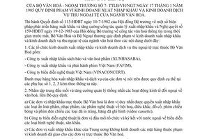 Thông tư liên tịch 7-TTLB/VH/NgT quy định phạm vi kinh doanh xuất nhập khẩu kinh doanh dịch vụ thu ngoại tệ ngành văn hoá