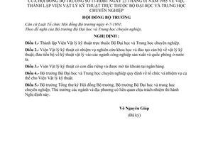 Nghị định 13-HĐBT thành lập Viện vật lý kỹ thuật thuộc Bộ Đại học và trung học chuyên nghiệp