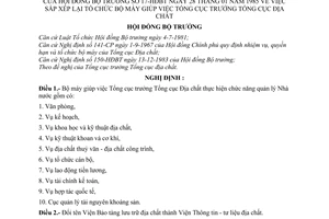 Nghị định 17-HĐBT sắp xếp lại tổ chức bộ máy giúp việc Tổng cục trưởng Tổng cục địa chất