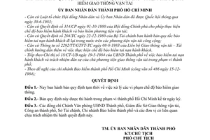 Quyết định 22/QĐ-UB  quy định tạm thời xử lý vi phạm chế độ bảo hiểm giao thông vận tải