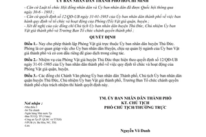 Quyết định 22/QĐ-UB  thành lập Phòng Vật giá huyện Thủ Đức