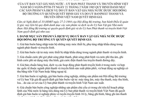 Thông tư liên bộ 2-VGNN-PTTH-TT danh mục sản phẩm dịch vụ được Hội đồng Bộ trưởng uỷ quyền Uỷ ban phát thanh truyền hình Việt Nam quyết định giá