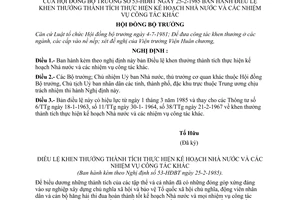 Nghị định 53-HĐBT Điều lệ khen thưởng thành tích thực hiện kế hoạch Nhà nước và các nhiệm vụ công tác khác