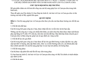 Quyết định  87-CT chế độ, chính sách cán bộ sang giúp Lào và Campuchia