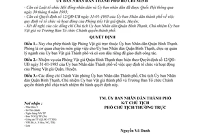 Quyết định 33/QĐ-UB  thành lập Phòng Vật giá quận Bình Thạnh