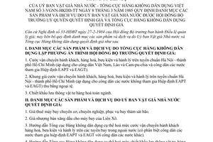 Thông tư liên bộ 3-VGNN-HKDD/TT danh mục sản phẩm dịch vụ được Hội đồng Bộ trưởng uỷ quyền Tổng cục hàng không dân dụng quyết định giá