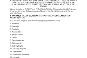 Thông tư liên bộ 11-VGNN-YT-TT danh mục sản phẩm được Hội đồng Bộ trưởng uỷ quyền quyết định giá Bộ Y tế quyết định giá