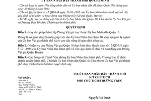 Quyết định 45/QĐ-UB  thành lập Phòng Vật giá quận 10