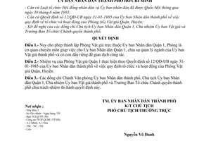 Quyết định 46/QĐ-UB  thành lập Phòng Vật giá quận 1