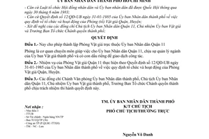 Quyết định 44/QĐ-UB  thành lập Phòng Vật giá quận 11