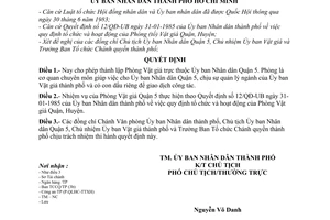 Quyết định 48/QĐ-UB thành lập Phòng Vật giá quận 5